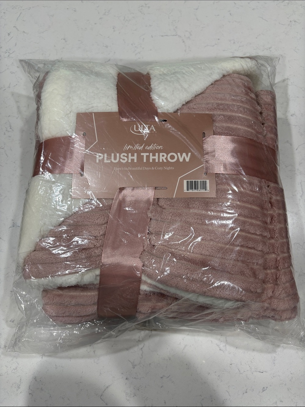 Ulta Beauty Plush Throw Blanket - Dusty Rose & Cream